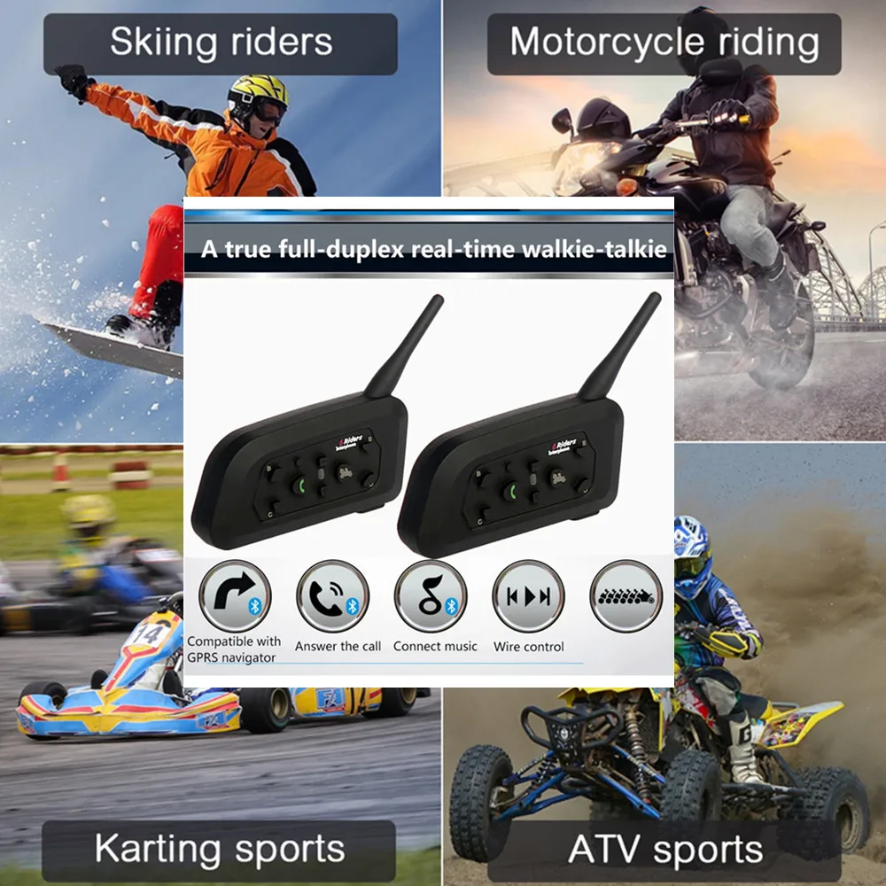 

2PCS 1200m Wireless Motorcycle Intercom Bluetooth Helmet Headsets Intercomunicador For 6 Riders Moto Interphone Helmet Intercom