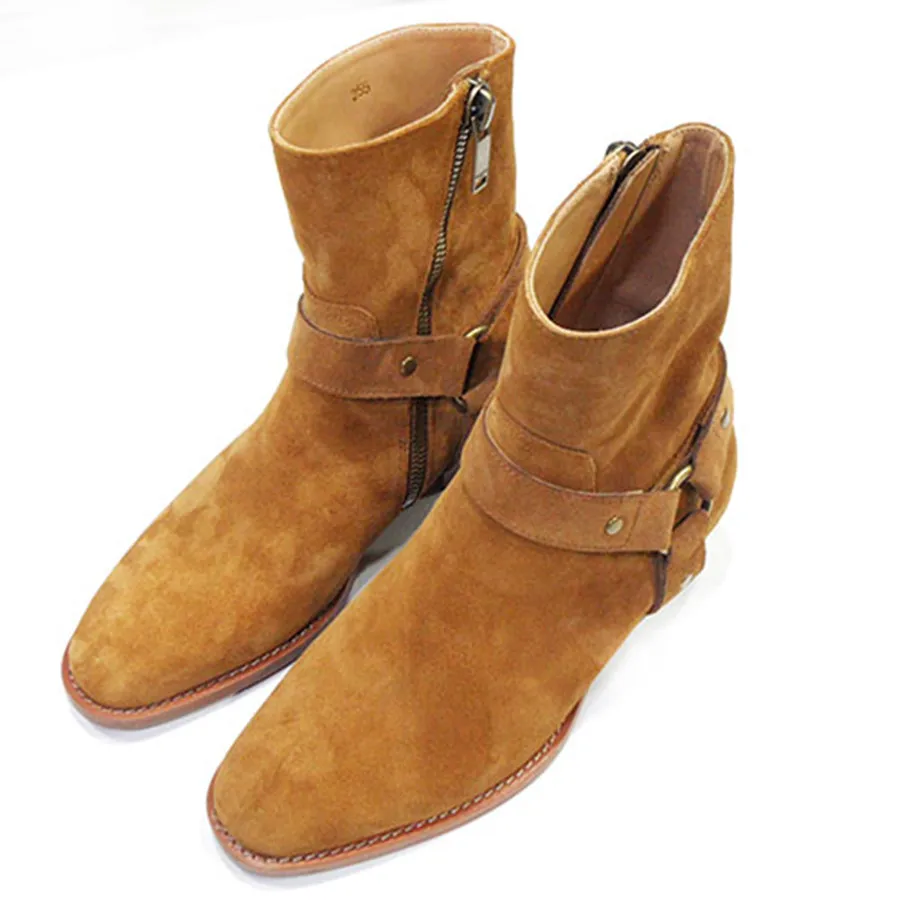 Настоящая фотография ботинки ручной работы из джинсовой ткани с ремешком на