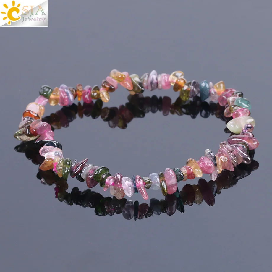Женский браслет из натурального камня CSJA разноцветный турмалина с кристаллами
