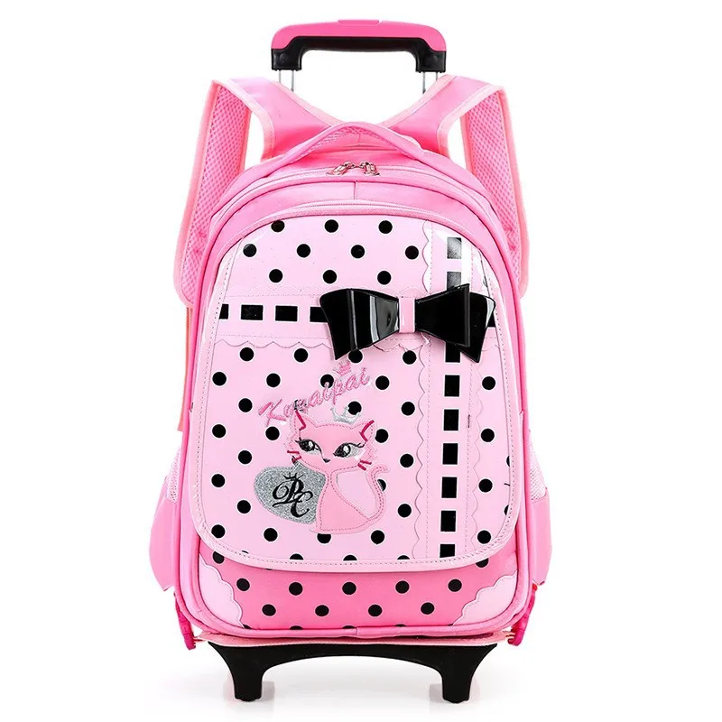 Красивый детский тянуть сумки для рыбалки школьный рюкзак на колесиках Детские книжные сумки для путешествий багаж чемодан с колесиками розового цвета для подарки для девочек
