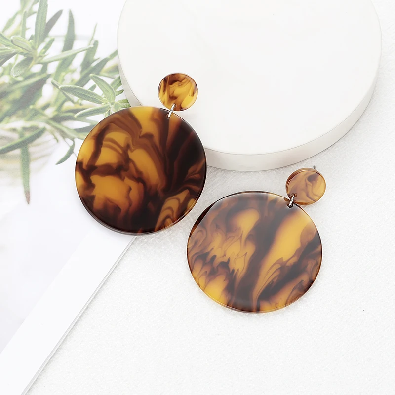 

New Acrylic Round Drop Earrings Camel Green Gray Marble Pattern Statement Earrings Women Vintage Jewelry Boucle D'oreille Femme