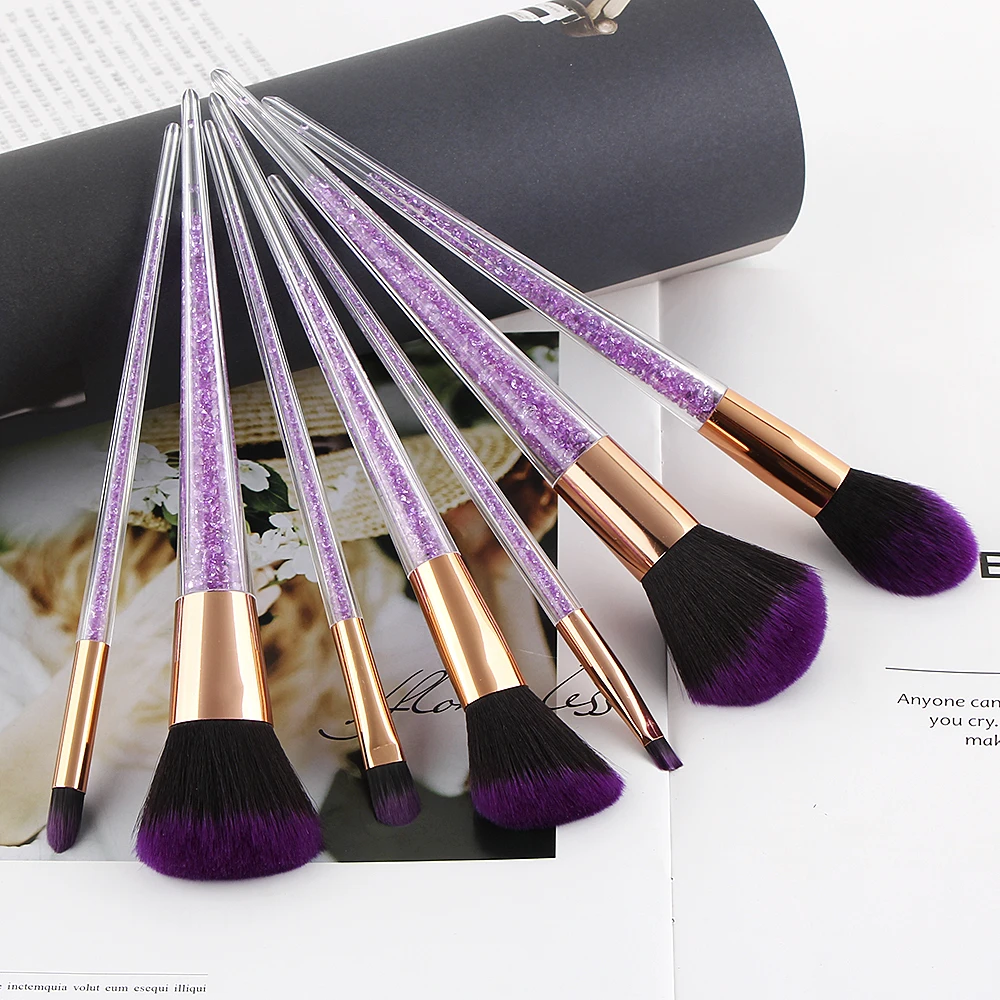 

Hot Selling 7pcs Purple Color Crystal Handle Foundation Brushes Blending Powder Blush Makeup Brush Set High Quality