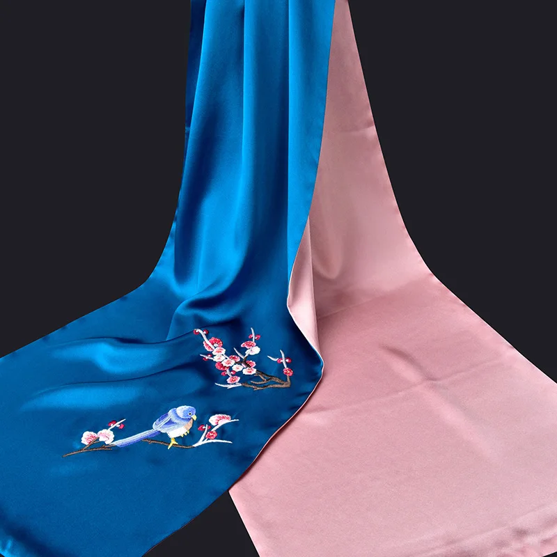 Ручная вышивка, настоящий Шелковый шарф для женщин, Цветочный натуральный шелковый шарф 16MU, чистый Шелковый шарф, шали и палантины - Цвет: COLOR 19
