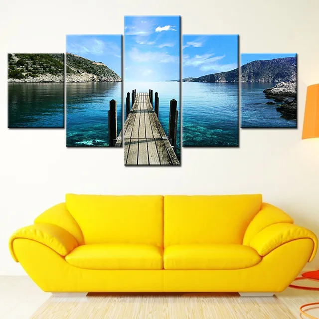 Canvas-Painting-the-Seascape-wood-bridge-lake-blue-sky-5-Pieces-Wall-Art-Painting-Modular-Wallpapers.jpg_640x640