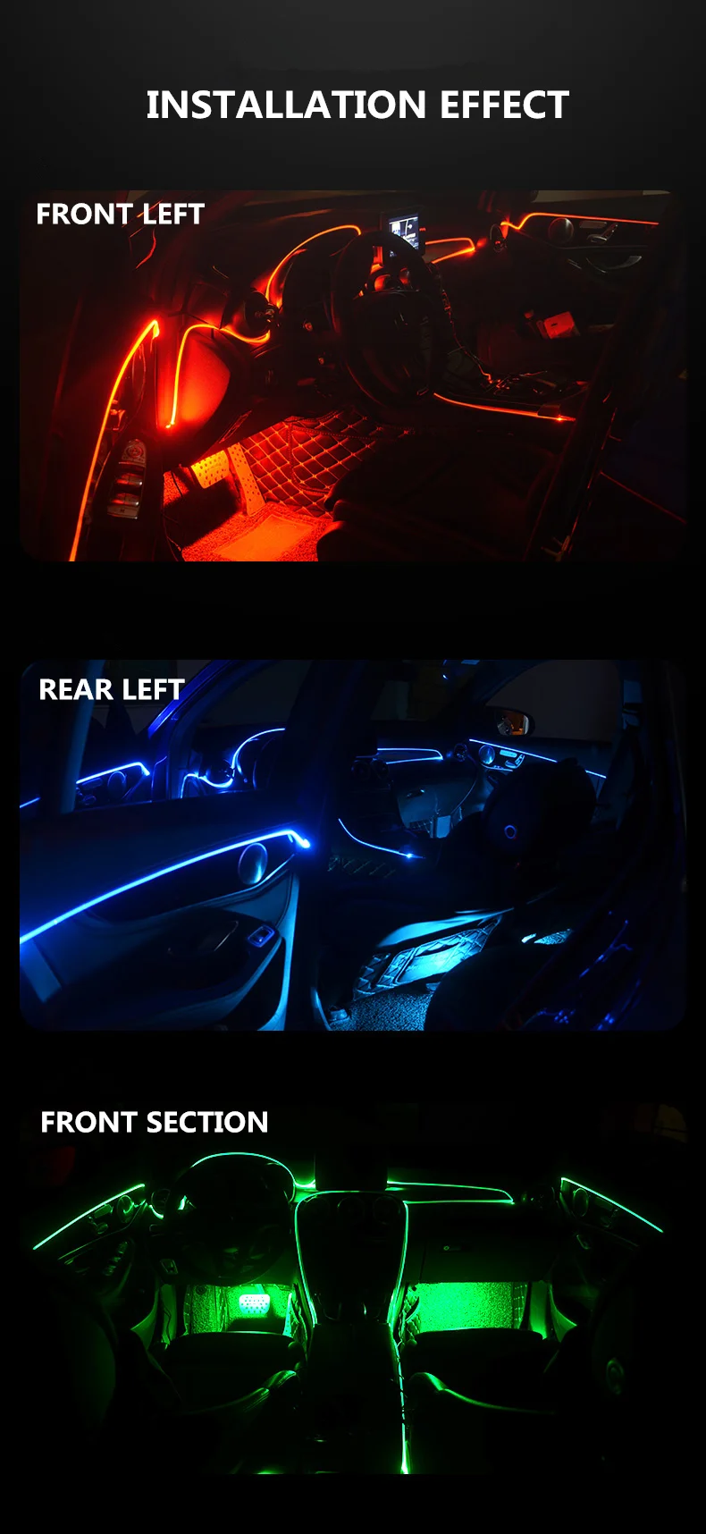 RGB EL неоновый светильник 6 в 1, светодиодный светильник для салона автомобиля с управлением через приложение+ пульт дистанционного управления, декоративный светильник, холодный светильник