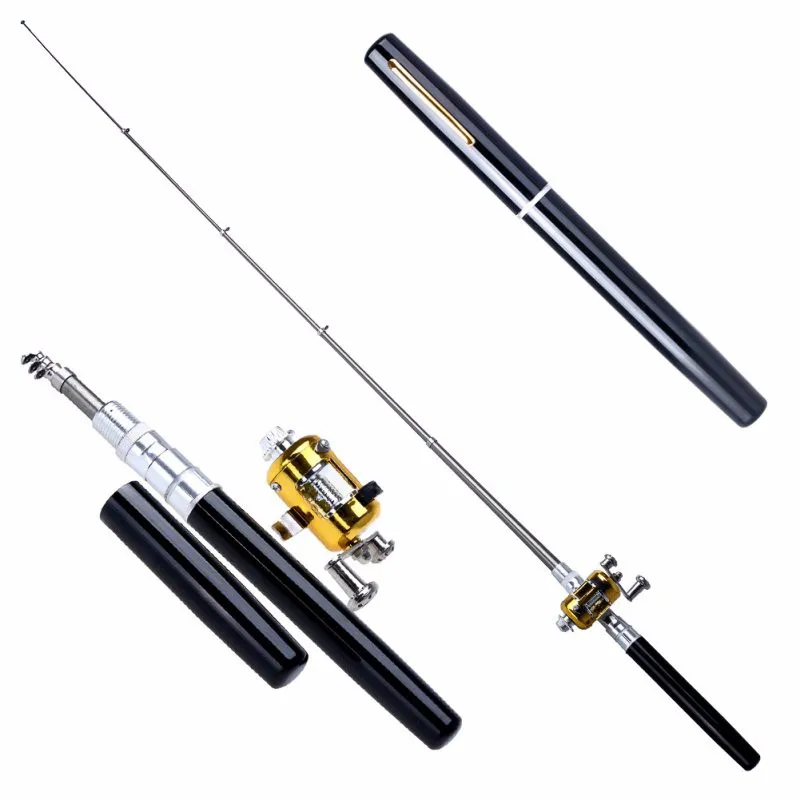 Vara de Pesca com Molinete Portátil de Bolso Mini Roda Vara Telescópica Pen Forma Dobrado s 5 Mini Vara De Pesca Com Molinete Roda