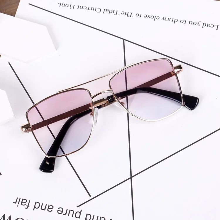 От 3 до 9 лет, год, корейский стиль, UV400 очки детские квадратные оправы, металлические очки для мальчиков и девочек, милые крутые детские очки, N209 - Цвет линз: pink blue