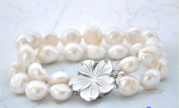 

P4980 2row 8" 13mm white baroque freshwater pearl bracelet @^Noble style Natural Fine jewe SHIPPING new >>free shipping
