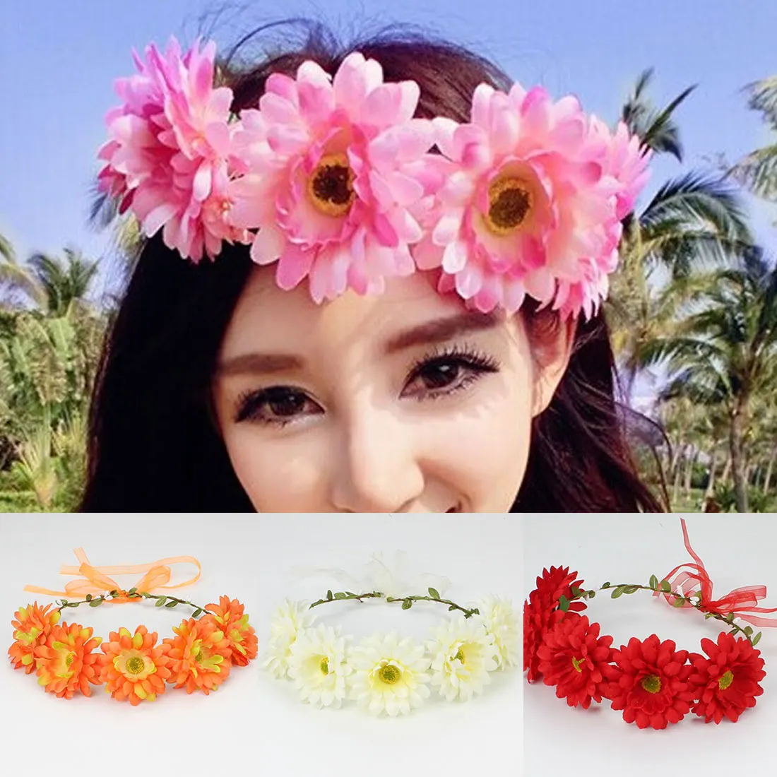 Women Flower Headbands Beach Floral Hairbands For Girls Hair