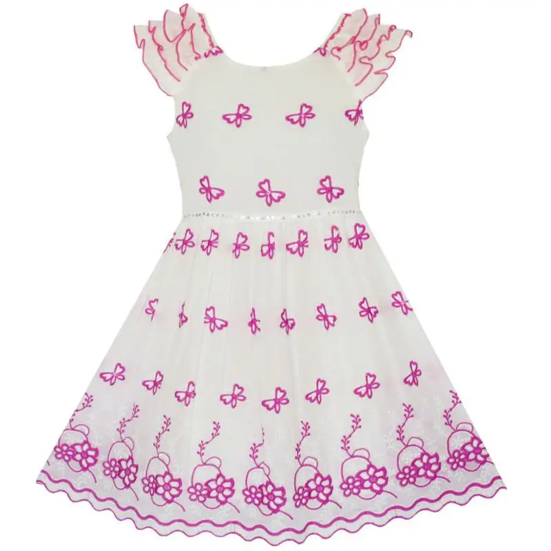 Flower Girl Dress Pink Embroidered Butterfly Princess Pageant 2020 Summer Wedding Party Dresses Size 4-10 Carnival | Детская одежда и