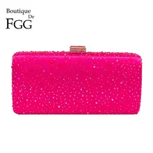 Boutique De FGG ярко-розовые вечерние сумочки-клатчи со стразами Женская сумочка в металлической коробке с бриллиантами свадебные вечерние клатчи сумочка для невесты