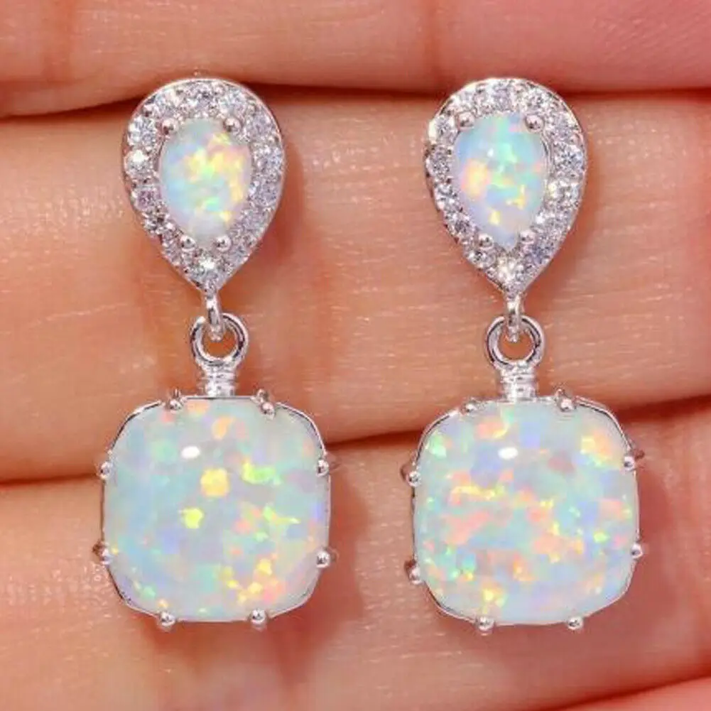 

Trendy Elegant Created Big Simulated Opal Long EarringsString Statement Drop Earrings For Wedding Party