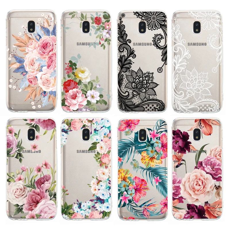 Case For Samsung Galaxy J3 J330F J5 J530F J7 J730F 2017 Cover flower TPU Jelly Transparent clear ultra thin soft case kimTHmall |