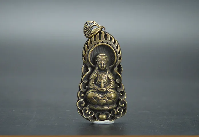 Китайский seiko резьба Чистая латунь Гуаньинь bodhisattva небольшой кулон | Дом и сад