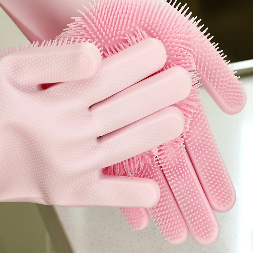 

2 in 1 Silicon Dish Scrubber Glove 100% Food Grade Cleaning Dishwashing 1 Piece rubber gloves scrub