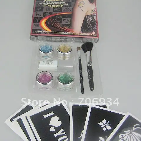 Набор татуировок с блестками 4 цвета|glitter tattoo kit|body arttattoo glitter |