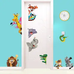 Мультфильм Животные двери наклейки для детской комнаты Спальня украшение дома 3d Наклейка на стену Лев животные плакат с художественным
