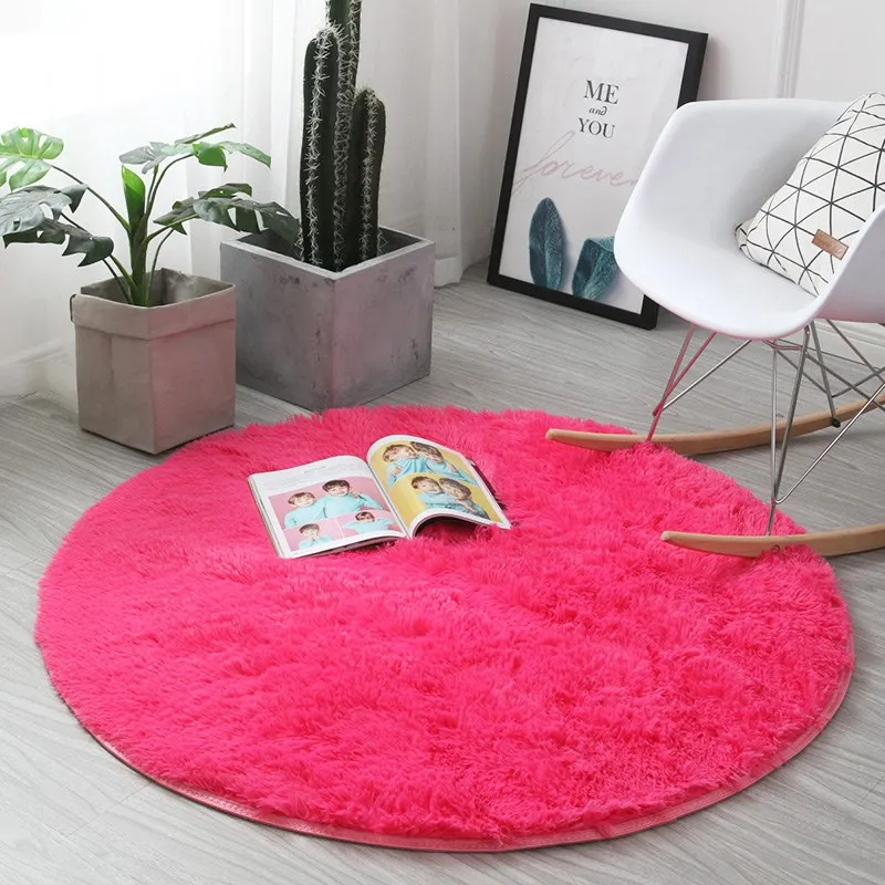 Одноцветный Простой шелковый напольный коврик для спальни ковер стул подвесная корзина компьютерный поворотный стул оттоманский одеяло круглый ковер