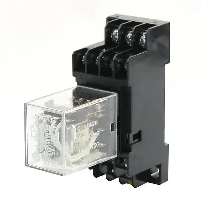 

DC12V Curl Voltage 4PDT Electromagnetic Power Relay w 35mm Din Rail Socket  Free Shipping
