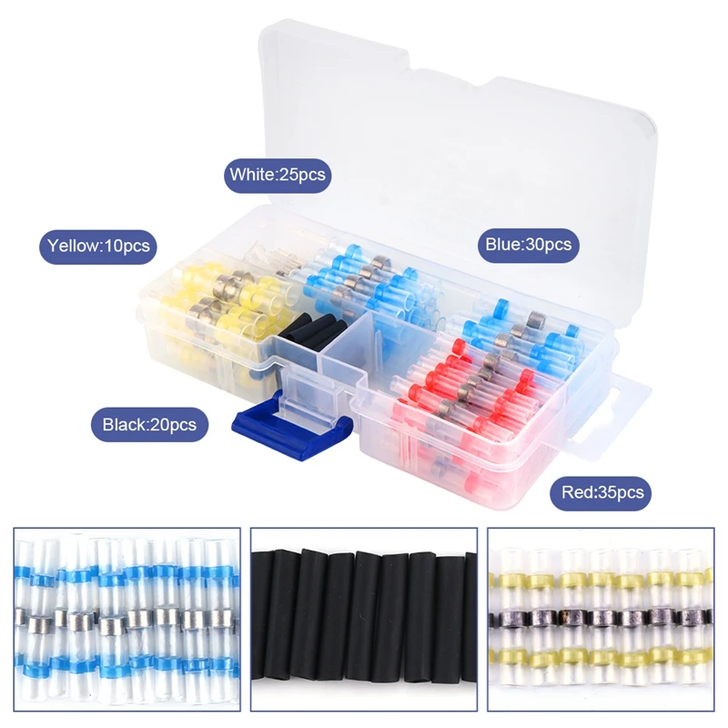  100PCS Waterproof Heat Shrink Butt Wire Connectors Solder Connectors  Assorted Set  Used For Sealing And Soldering Cables  (8)