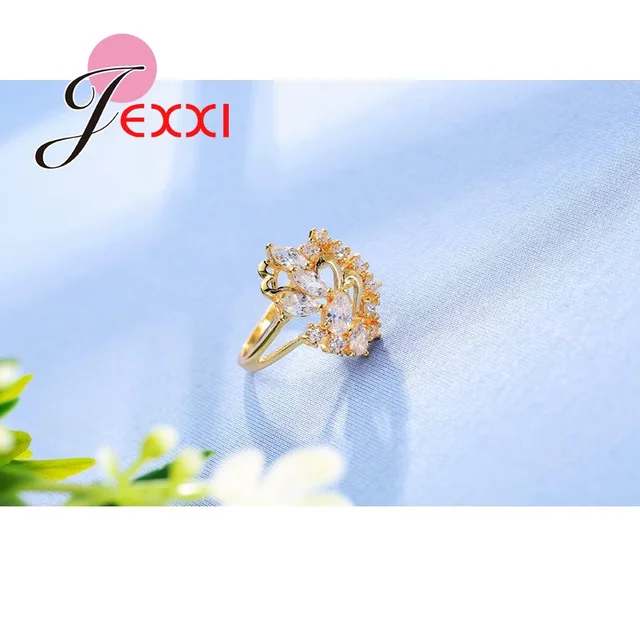 JEXXI Leaves Style  Gold Filled Rings For Women Cubic Zirconia Crystal Ring Luxury Wedding Fashion Jewelry Engagement Rings