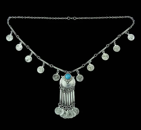Lovbeafas модные браслеты, этническое колье, женское богемное длинное ожерелье, массивное Макси винтажное ожерелье, монета, кисточка, хорошее ювелирное изделие - Окраска металла: Blue