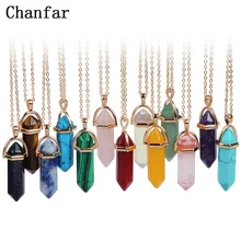 Chanfar-colliers en pierre naturelle en forme de balles, pendentif en cristal, ras du cou, pour femmes, bijoux