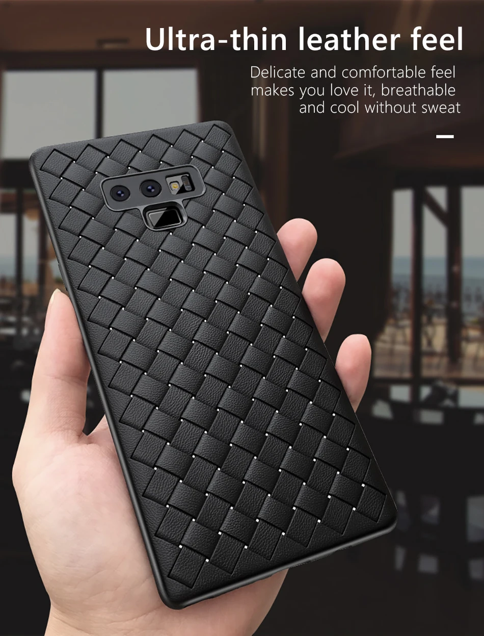 !ACCEZZ Business Luxury Grid Weaving Phone Case 6.4 inch For Samsung Galaxy Note 9 Cases Cover Soft Protective Shell Capa Coque (3)