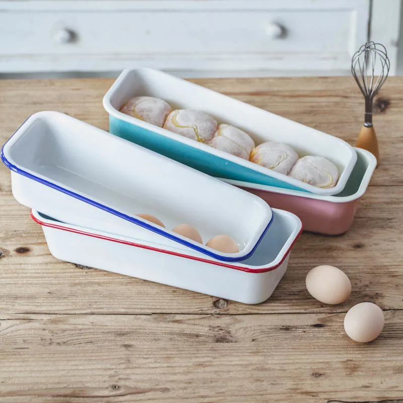 Japanese style porcelain enamel rectangular baking tray home baked cheese cake mold bread loaf pan pizza pie biscuit dish |