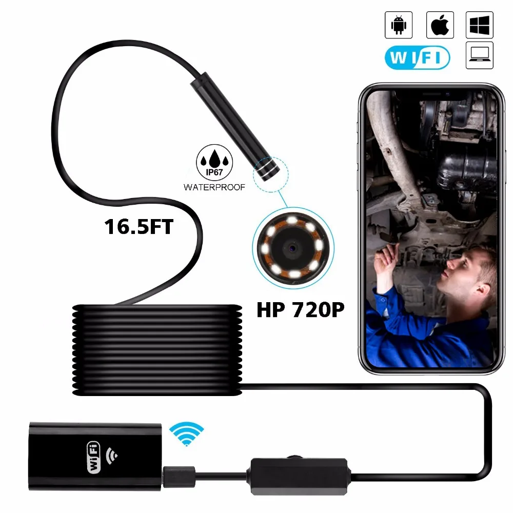 

5M HD 720P Soft Tube iOS Endoscope Camera Android 720P Borescope Waterproof Camera Endoscopic Wifi Borescope