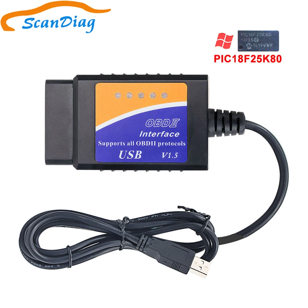 Автомобильный диагностический сканер ELM327 USB V1.5 чип PIC18F25K80 OBDII|Считыватели кодов и