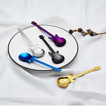 

YHYS Guitar Coffee Teaspoons, 7pcs Colorful Stainless Steel Musical Coffee Spoons Teaspoons Mixing Spoons Sugar Spoon