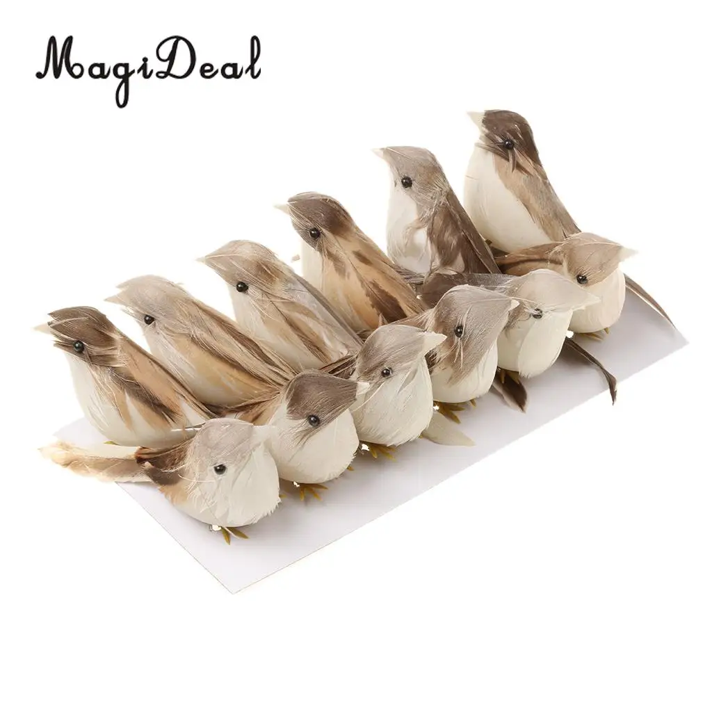 

MagiDeal 12Pieces Perched Woodland Birds Artificial Feather bird Home Ornaments Decor