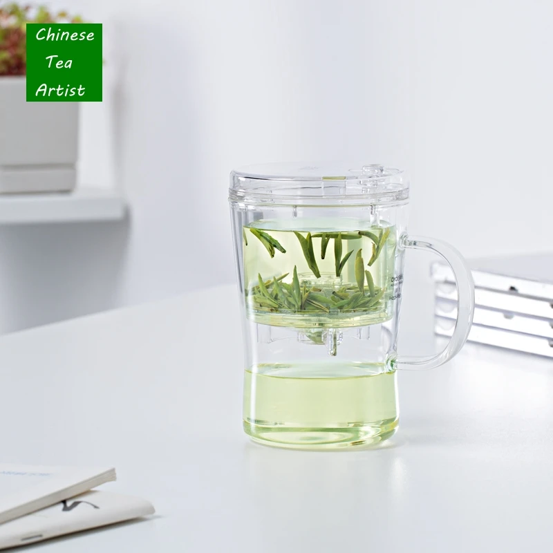 Кристально чистая боросиликатная чайная чашка с крышкой и ситечком 400 мл, креативная посуда для напитков, удобный чайник