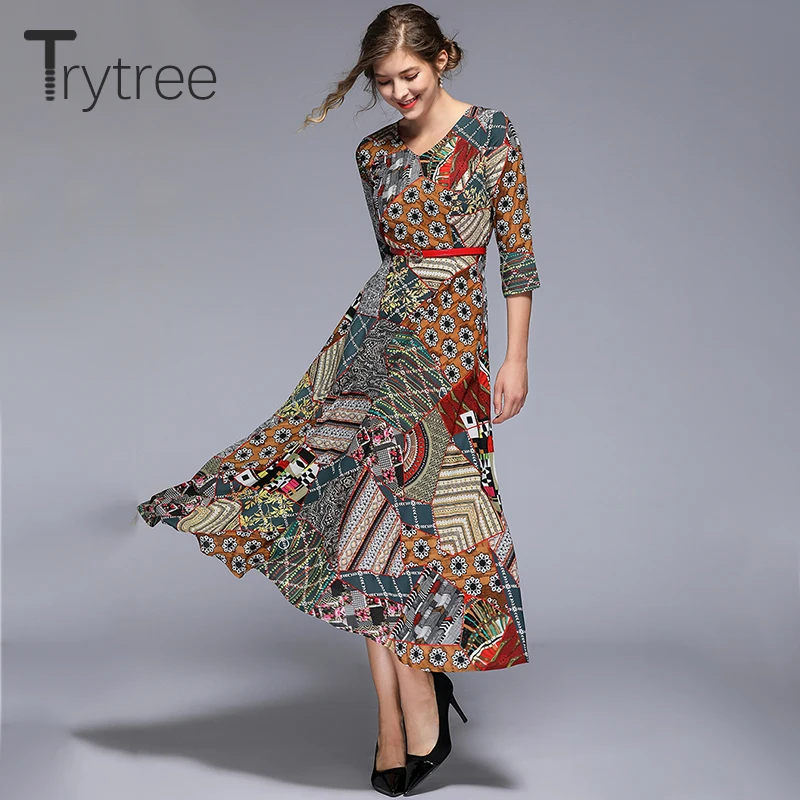 Trytree 2019 лето осень винтажное сексуальное платье с принтом женское коротким