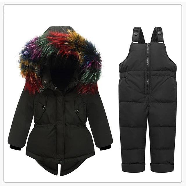 Baby Girls Snow Suit Winter Down Clothes Set Multicolor Fur Jacket Children's Clothing Ski Suit