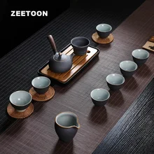 10 шт./лот, японская керамическая грубая керамика, 1 боковая рукоятка, чайный горшок, 1 мастер-чашка, 1 ярмарка, чашка, 1 флитер, 6 Чайные чашки для чая, набор, чайная церемония