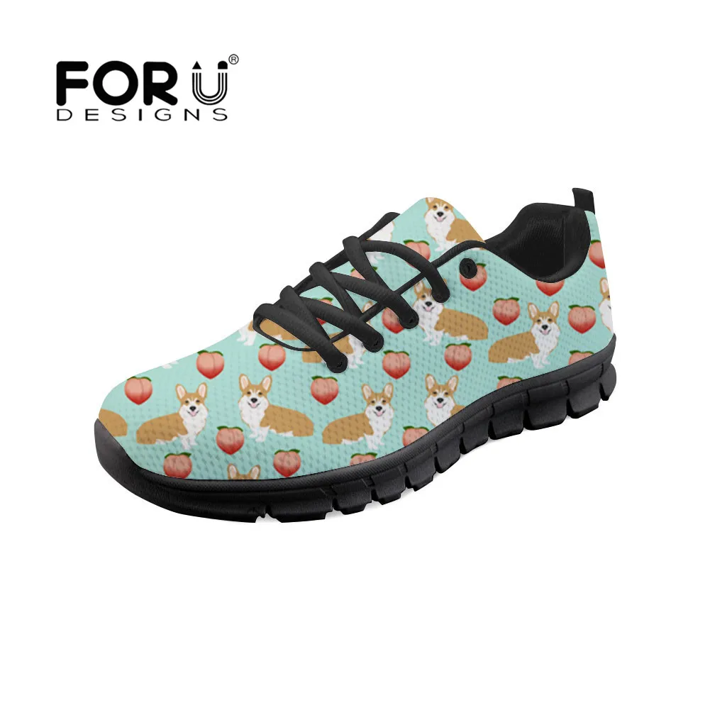 

FORUDESIGNS Corgis Prints Women Shoes Sneakers Flats Zapatillas Casual Shoes Lace Up Zapatos Mujer 2018 Spring Autumn Footwear