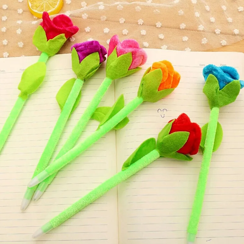 

1PCS New Novelty Plush Roses flower Ball Pen Stationery Ballpoint Pen Office school supplies fashion gifts