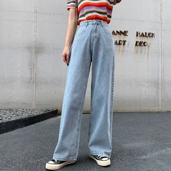 

Casual Full Length Jeans Woman Plus Size High Waist Boyfriend Mom jeans Ladies women Loose Wide Leg jeans pants jeans mujer