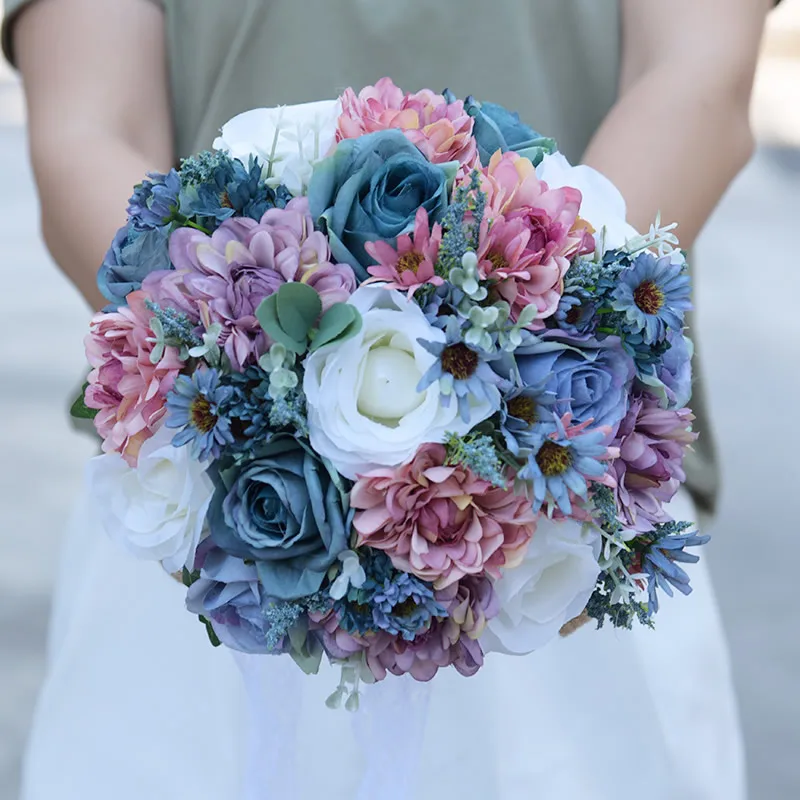 SexeMara, искусственные шелковые цветы, букеты для свадебного украшения, свадебный букет, свадебные центральные румяна, розовый цветок, палочка для девочки