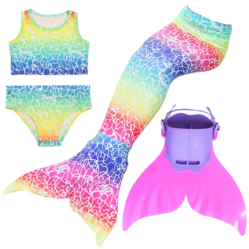 

4pcs Kids Swimmable Children Mermaid Tail With Monofin Fin Cosplay Girls Swimsuit Little Mermaid Tail Costume for Girls Swimming