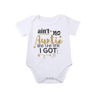 

Pudcoco Bran Newest Summer Baby Bodysuit Short Sleeve Auntie Letter Print Toddler Kids Boy Girl Body Suit Jumpsuit Clothes 0-18M
