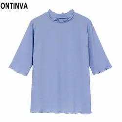 Корейская женская модная Милая футболка с рюшами Camisas Mujer 2019 футболка изящная женская кофта туники женская рубашка Летняя одежда