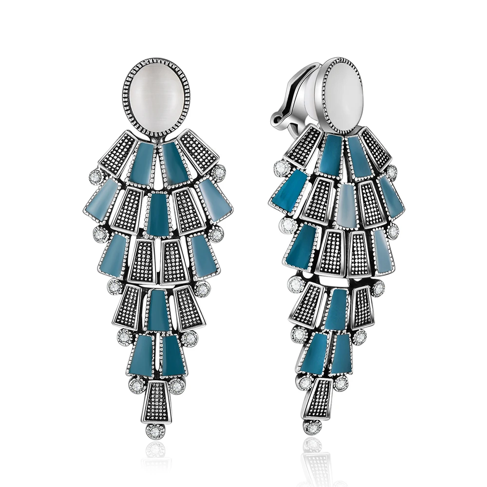 

SUKI Vintage Opal Clip On Earrings Chandelier Retro Tiered Dangle Bohemian Austrian Crystal Pave Clips Earrings for Women Gifts