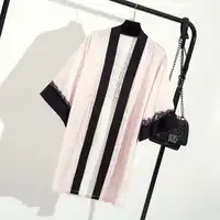 Pink White Striped Satin Robes Women Rhinestone Sexy Dressing Gown Bridesmaid Robes
