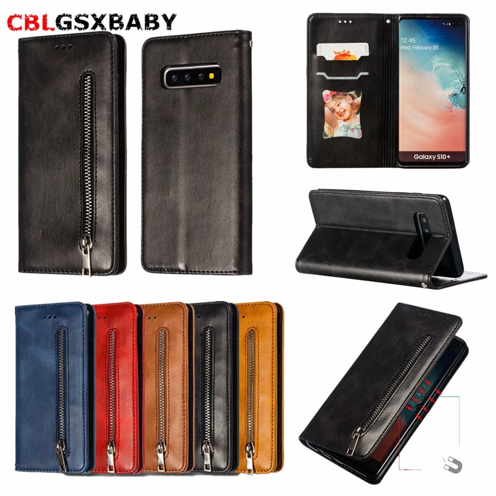 

zipper Magnet Leather Wallet Case For Samsung S10 S9 S8 Plus S7 J3 J5 J7 J6 J8 M10 20 A20 40 50 A6 A7 A8 Card Holder Flip Coque