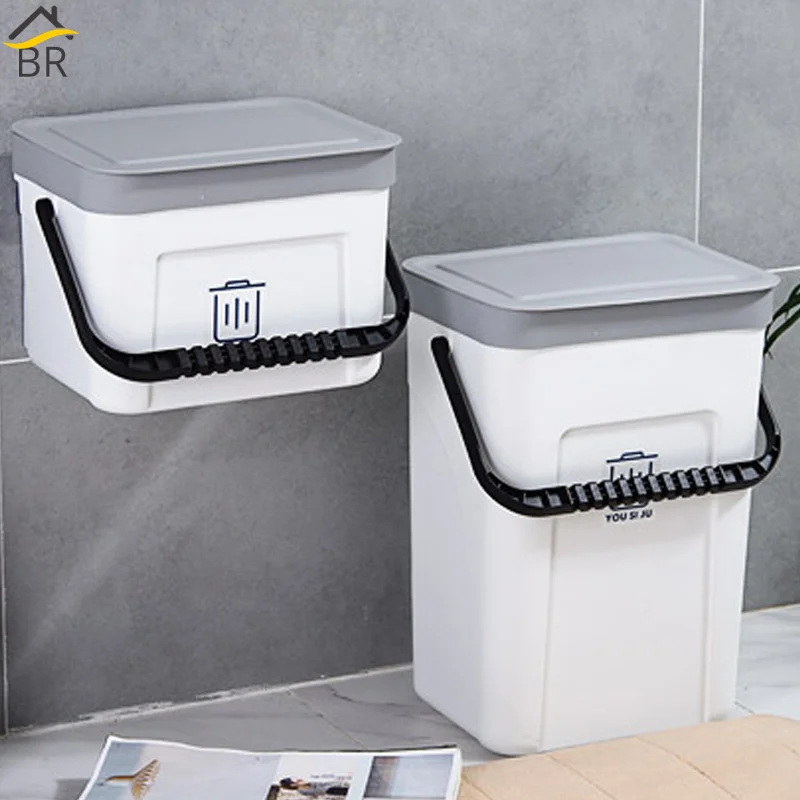

BR Kitchen Wall Mounted Trash Can Garbage Box Dust Bin Cabinet Door Hanging Storage Box Debris Box Trash Bin Dustbin Gathering