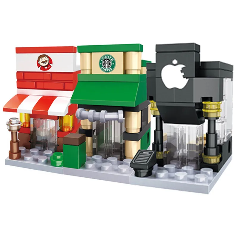 6 шт./партия мини уличные блоки город 3D модель розничный магазин кафе Apple architecture