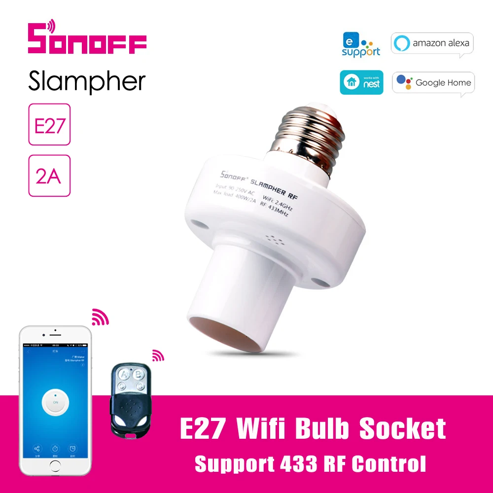 Умная лампа Sonoff Slampher E27 433 с поддержкой Wi Fi и голосовым управлением|Модули для